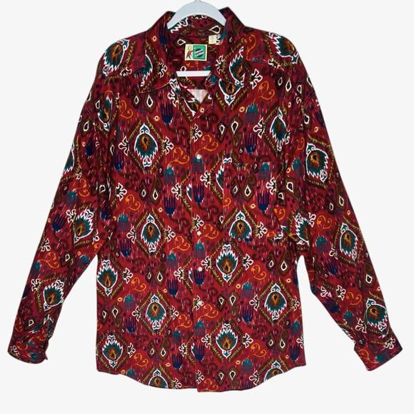 Vintage Johnny Cotton Aztec Print Long Sleeve Button Front Mens XL Western USA - Picture 1 of 7